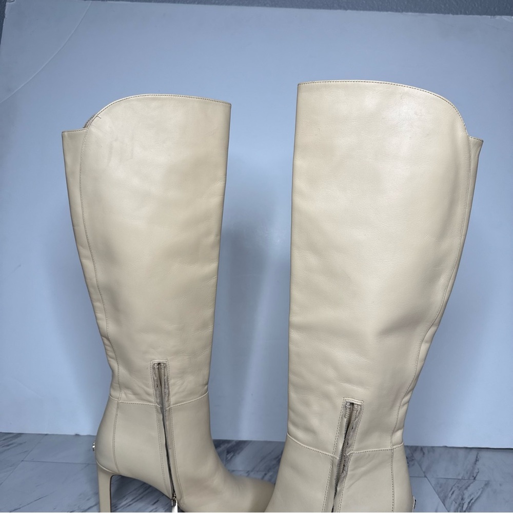 Sam Edelman Shauna Eggshell Leather Tall Heeled Boots 7 1/2 M - Picture 7 of 16